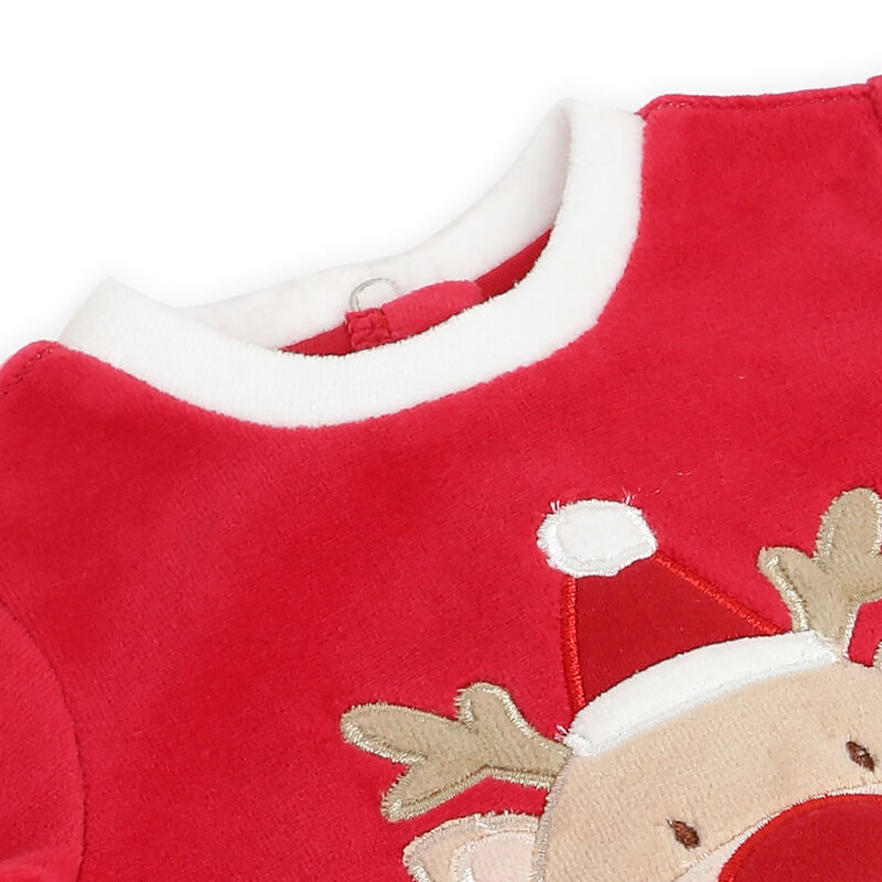 Infants Medium Red Printed Leg Opening Babysuit image number 2